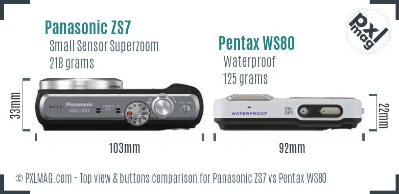 Panasonic ZS7 vs Pentax WS80 top view buttons comparison