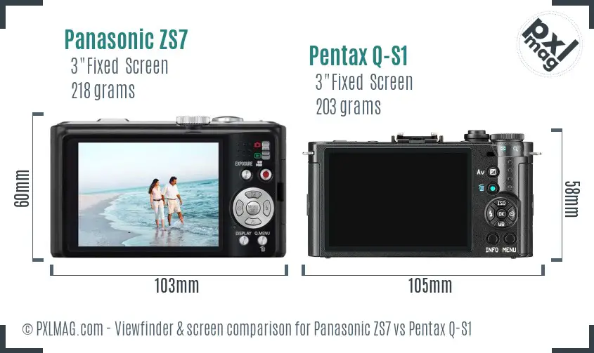 Panasonic ZS7 vs Pentax Q-S1 Screen and Viewfinder comparison