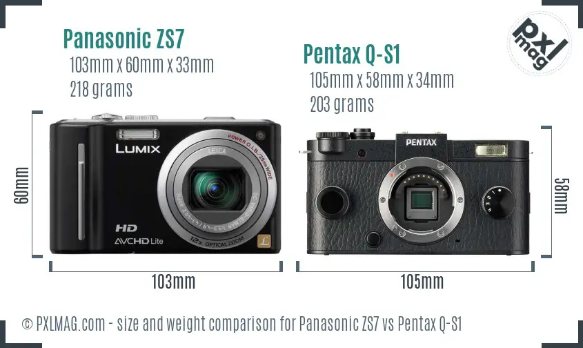 Panasonic ZS7 vs Pentax Q-S1 size comparison