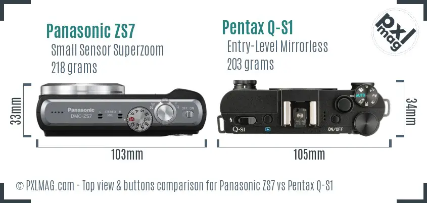 Panasonic ZS7 vs Pentax Q-S1 top view buttons comparison