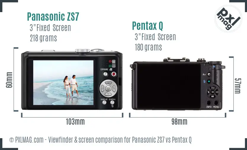 Panasonic ZS7 vs Pentax Q Screen and Viewfinder comparison