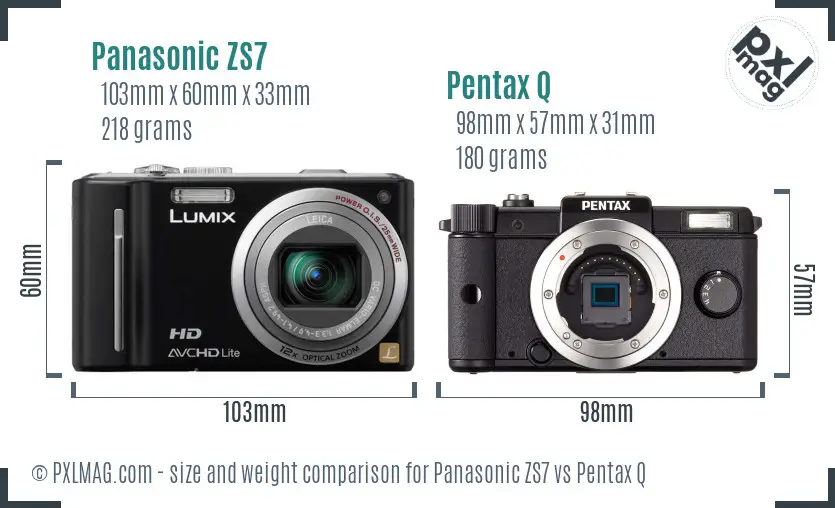 Panasonic ZS7 vs Pentax Q size comparison