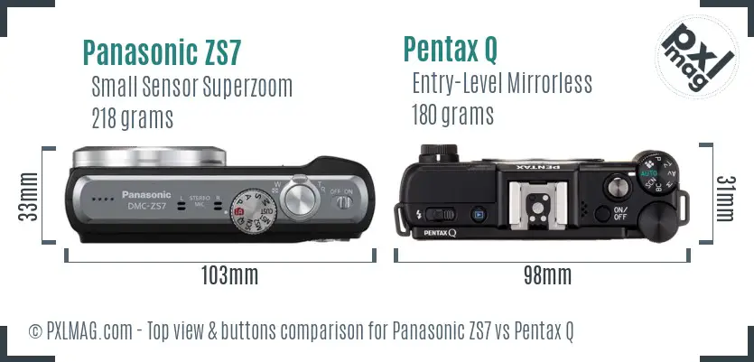 Panasonic ZS7 vs Pentax Q top view buttons comparison