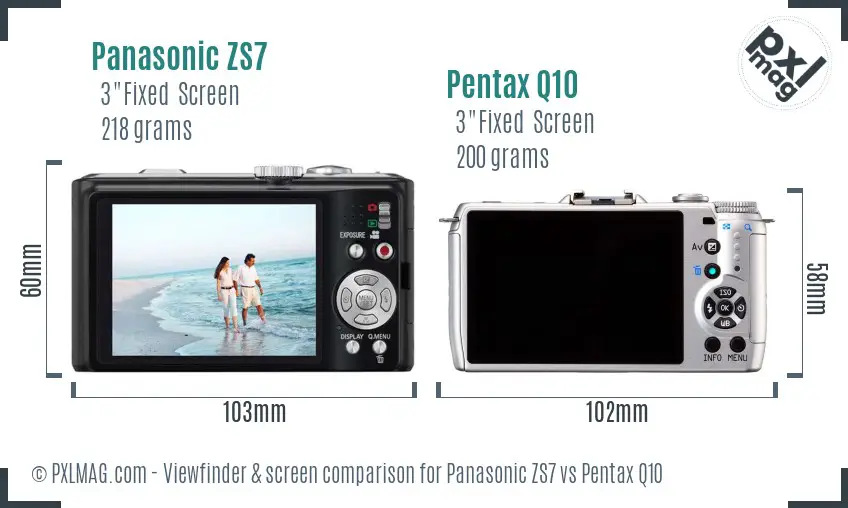 Panasonic ZS7 vs Pentax Q10 Screen and Viewfinder comparison