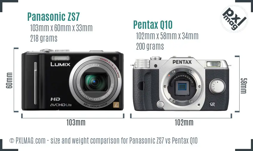 Panasonic ZS7 vs Pentax Q10 size comparison