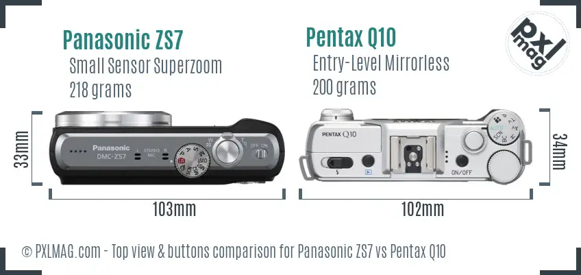Panasonic ZS7 vs Pentax Q10 top view buttons comparison