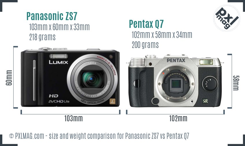 Panasonic ZS7 vs Pentax Q7 size comparison