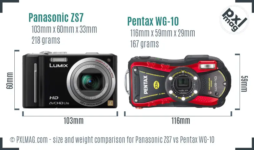 Panasonic ZS7 vs Pentax WG-10 size comparison
