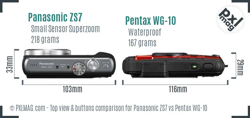 Panasonic ZS7 vs Pentax WG-10 top view buttons comparison
