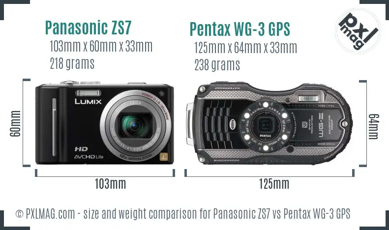 Panasonic ZS7 vs Pentax WG-3 GPS size comparison