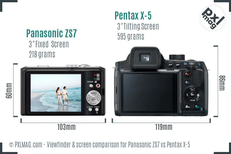 Panasonic ZS7 vs Pentax X-5 Screen and Viewfinder comparison