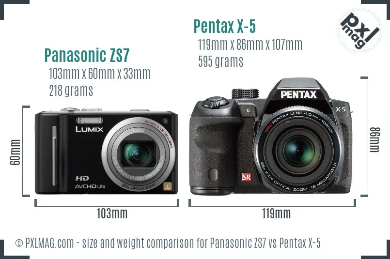 Panasonic ZS7 vs Pentax X-5 size comparison Panasonic ZS7 vs Pentax X-5 size comparison