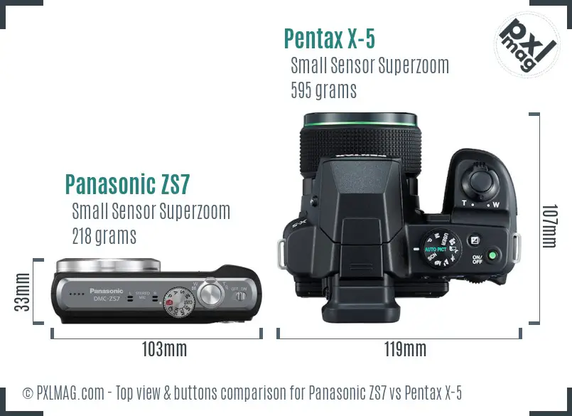Panasonic ZS7 vs Pentax X-5 top view buttons comparison
