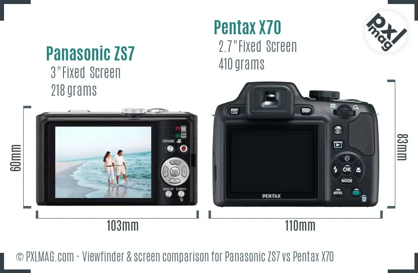 Panasonic ZS7 vs Pentax X70 Screen and Viewfinder comparison