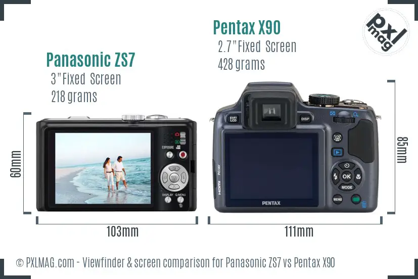 Panasonic ZS7 vs Pentax X90 Screen and Viewfinder comparison