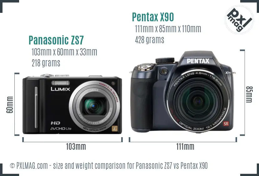 Panasonic ZS7 vs Pentax X90 size comparison