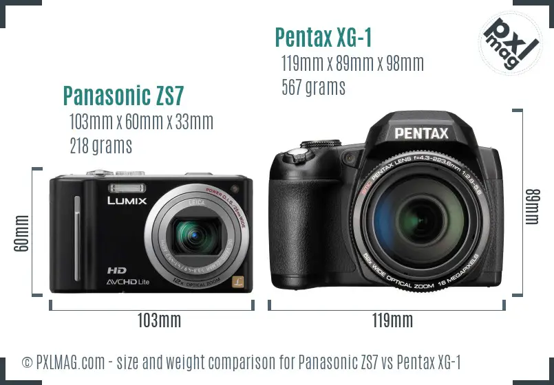 Panasonic ZS7 vs Pentax XG-1 size comparison