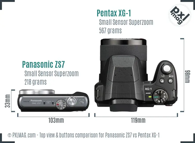 Panasonic ZS7 vs Pentax XG-1 top view buttons comparison