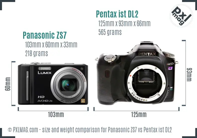Panasonic ZS7 vs Pentax ist DL2 size comparison