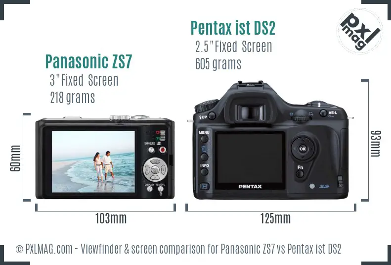 Panasonic ZS7 vs Pentax ist DS2 Screen and Viewfinder comparison