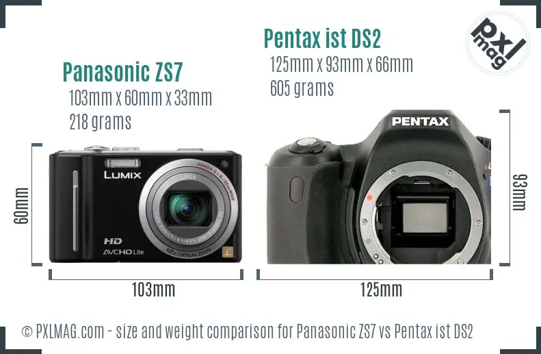 Panasonic ZS7 vs Pentax ist DS2 size comparison