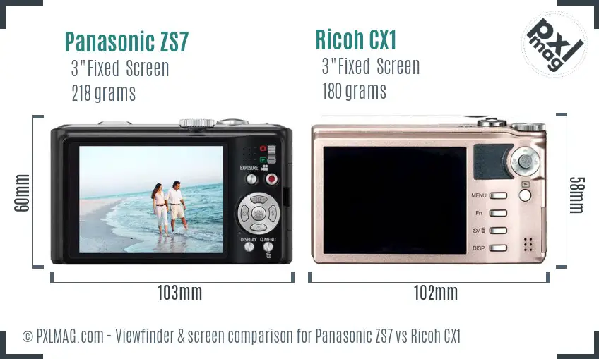 Panasonic ZS7 vs Ricoh CX1 Screen and Viewfinder comparison