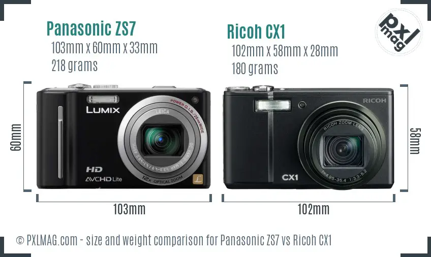 Panasonic ZS7 vs Ricoh CX1 size comparison