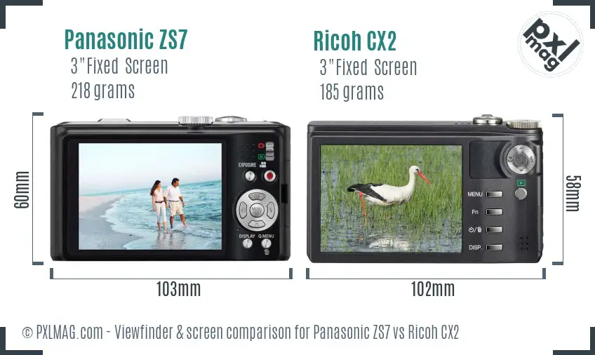 Panasonic ZS7 vs Ricoh CX2 Screen and Viewfinder comparison