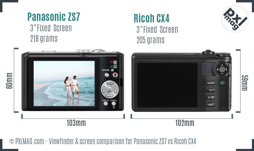 Panasonic ZS7 vs Ricoh CX4 Screen and Viewfinder comparison