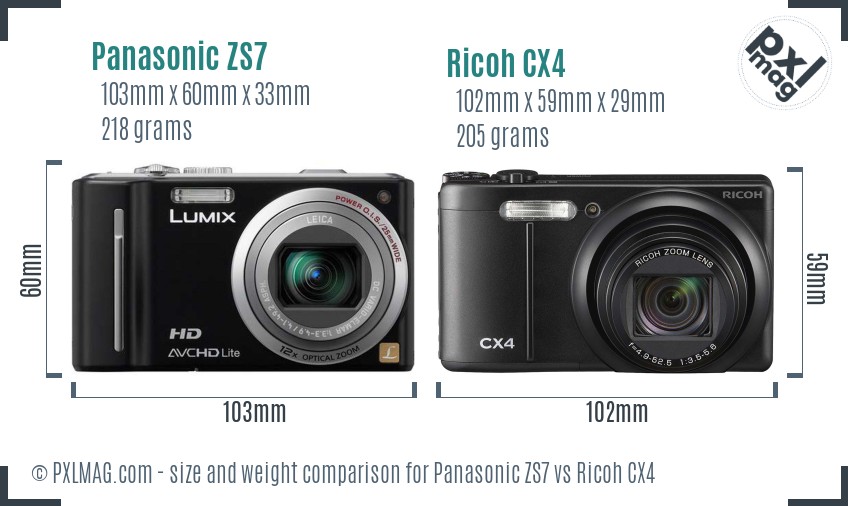 Panasonic ZS7 vs Ricoh CX4 size comparison