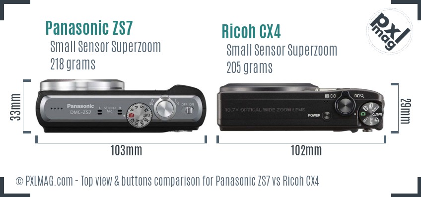 Panasonic ZS7 vs Ricoh CX4 top view buttons comparison