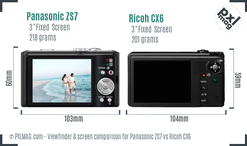 Panasonic ZS7 vs Ricoh CX6 Screen and Viewfinder comparison