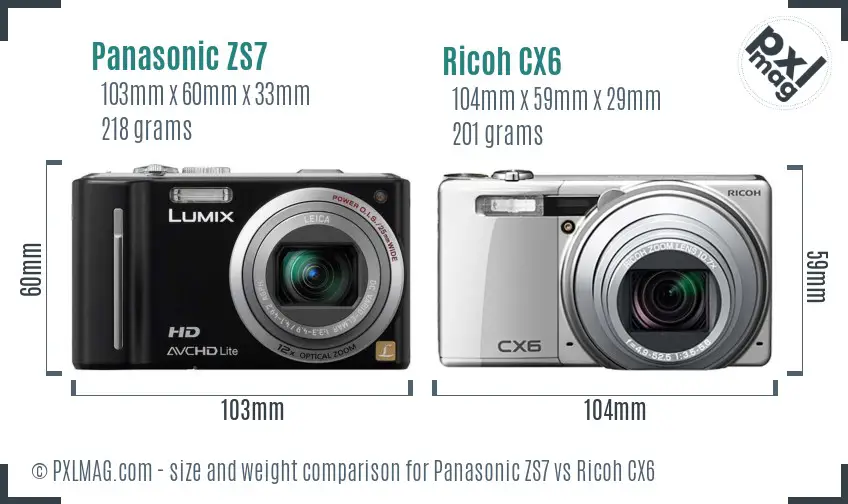 Panasonic ZS7 vs Ricoh CX6 size comparison