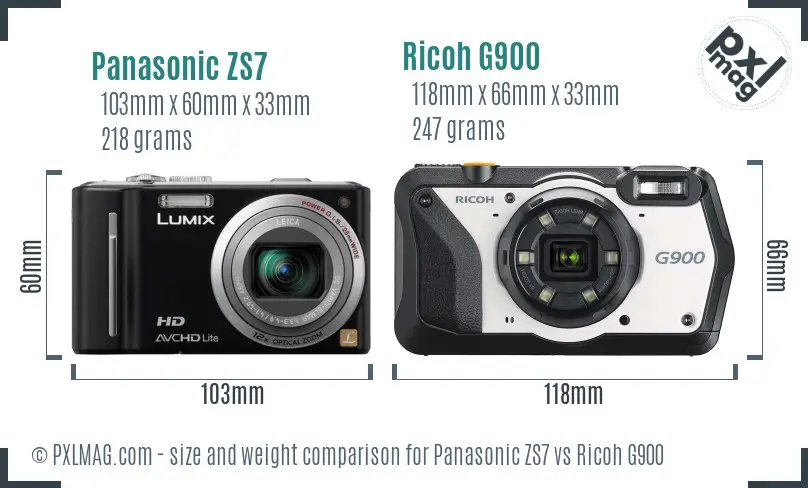 Panasonic ZS7 vs Ricoh G900 size comparison