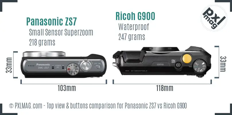 Panasonic ZS7 vs Ricoh G900 top view buttons comparison