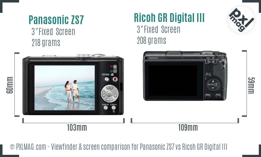 Panasonic ZS7 vs Ricoh GR Digital III Screen and Viewfinder comparison