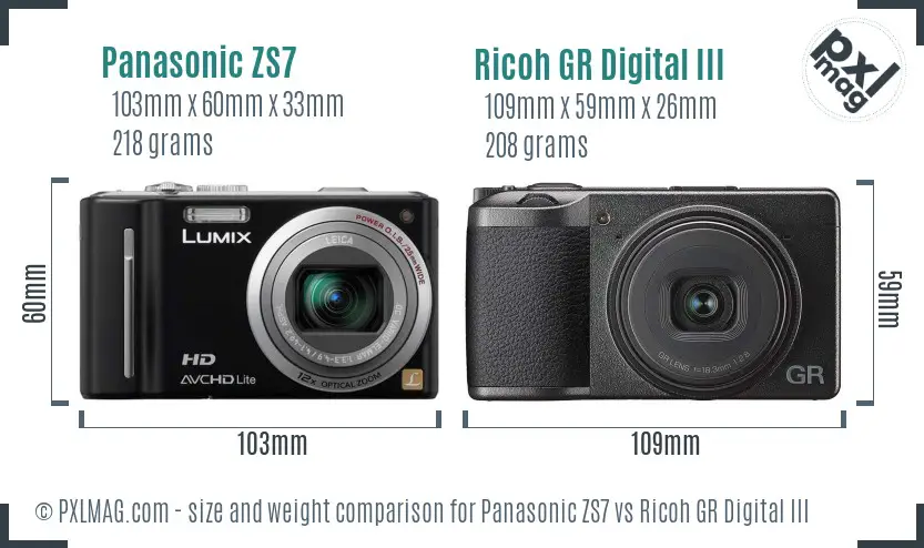 Panasonic ZS7 vs Ricoh GR Digital III size comparison
