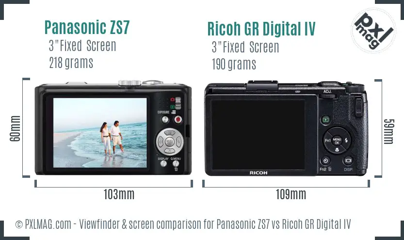 Panasonic ZS7 vs Ricoh GR Digital IV Screen and Viewfinder comparison