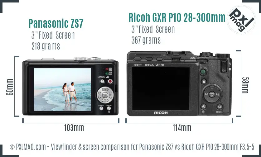 Panasonic ZS7 vs Ricoh GXR P10 28-300mm F3.5-5.6 VC Screen and Viewfinder comparison