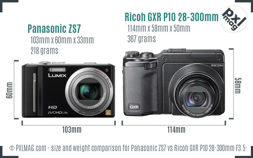 Panasonic ZS7 vs Ricoh GXR P10 28-300mm F3.5-5.6 VC size comparison
