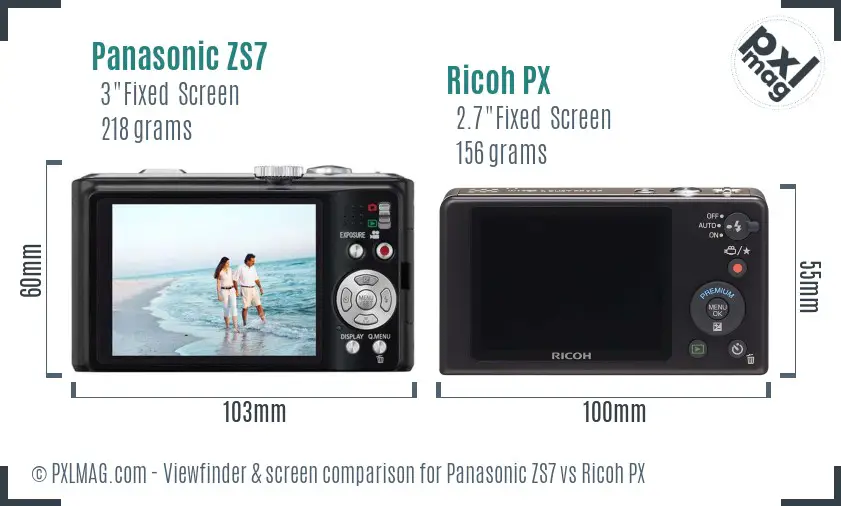 Panasonic ZS7 vs Ricoh PX Screen and Viewfinder comparison
