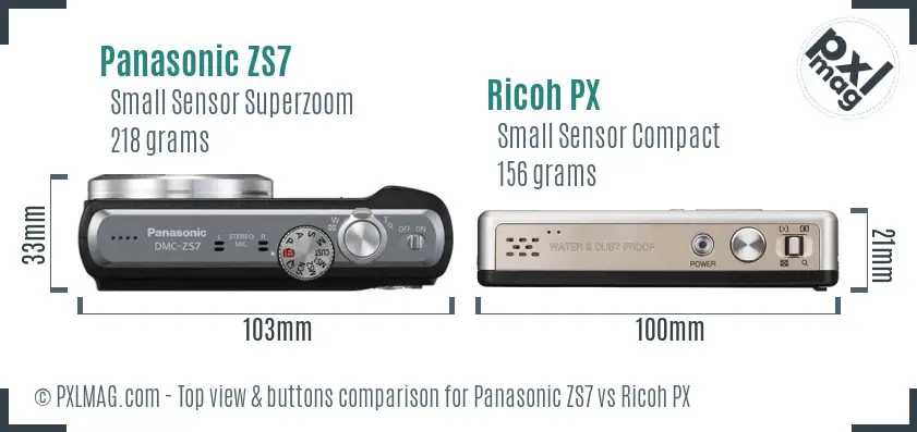 Panasonic ZS7 vs Ricoh PX top view buttons comparison