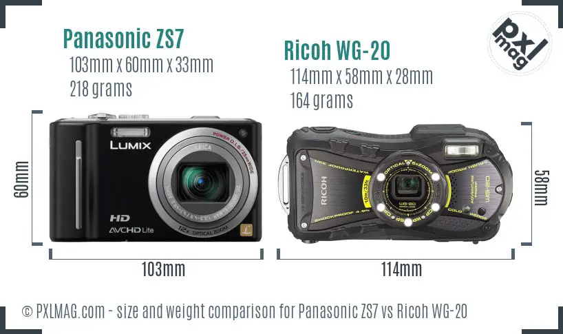 Panasonic ZS7 vs Ricoh WG-20 size comparison Panasonic ZS7 vs Ricoh WG-20 size comparison