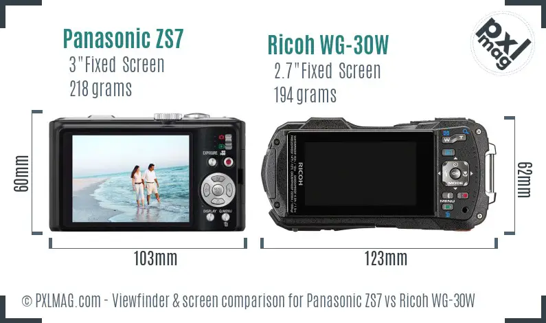 Panasonic ZS7 vs Ricoh WG-30W Screen and Viewfinder comparison