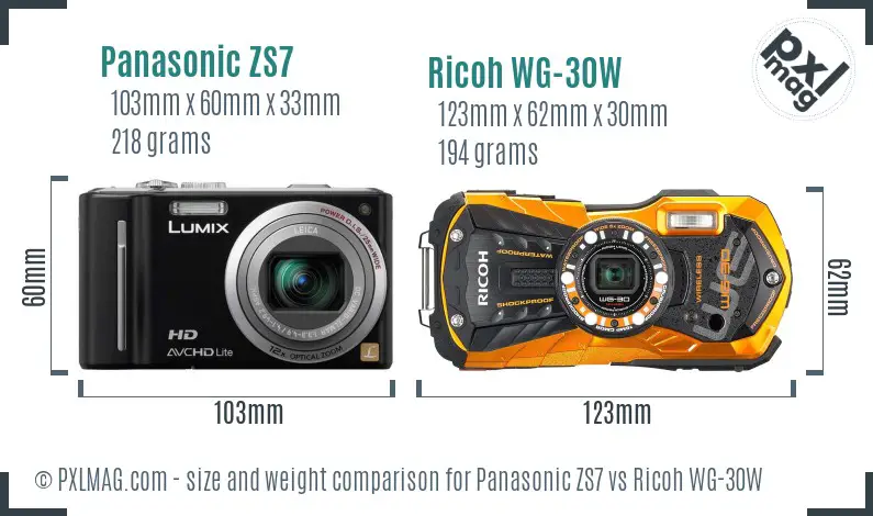 Panasonic ZS7 vs Ricoh WG-30W size comparison