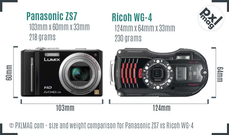 Panasonic ZS7 vs Ricoh WG-4 size comparison