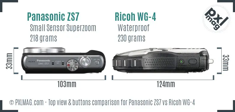 Panasonic ZS7 vs Ricoh WG-4 top view buttons comparison