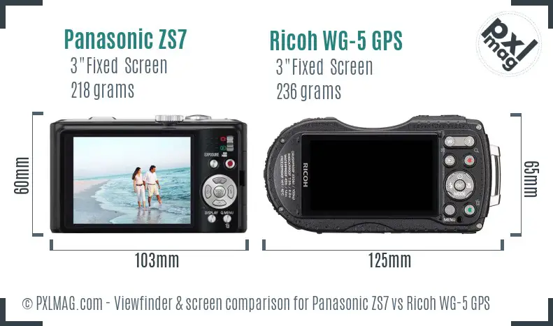 Panasonic ZS7 vs Ricoh WG-5 GPS Screen and Viewfinder comparison