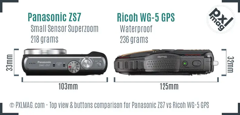 Panasonic ZS7 vs Ricoh WG-5 GPS top view buttons comparison