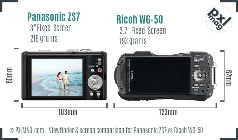 Panasonic ZS7 vs Ricoh WG-50 Screen and Viewfinder comparison